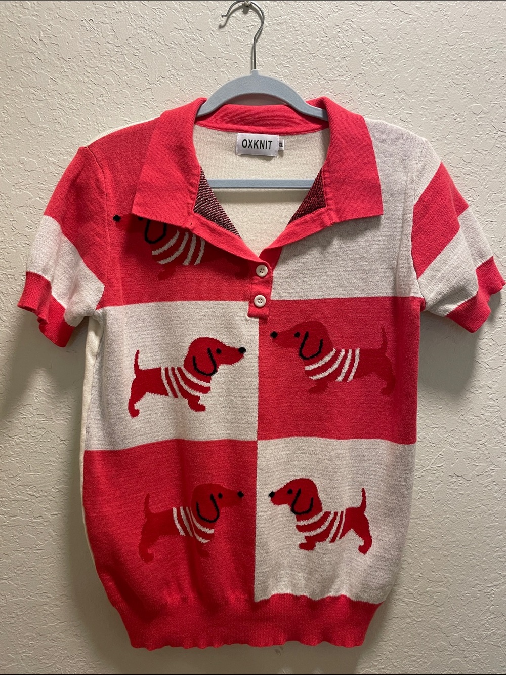 Pink & White Dachshund Polo Sweater Top